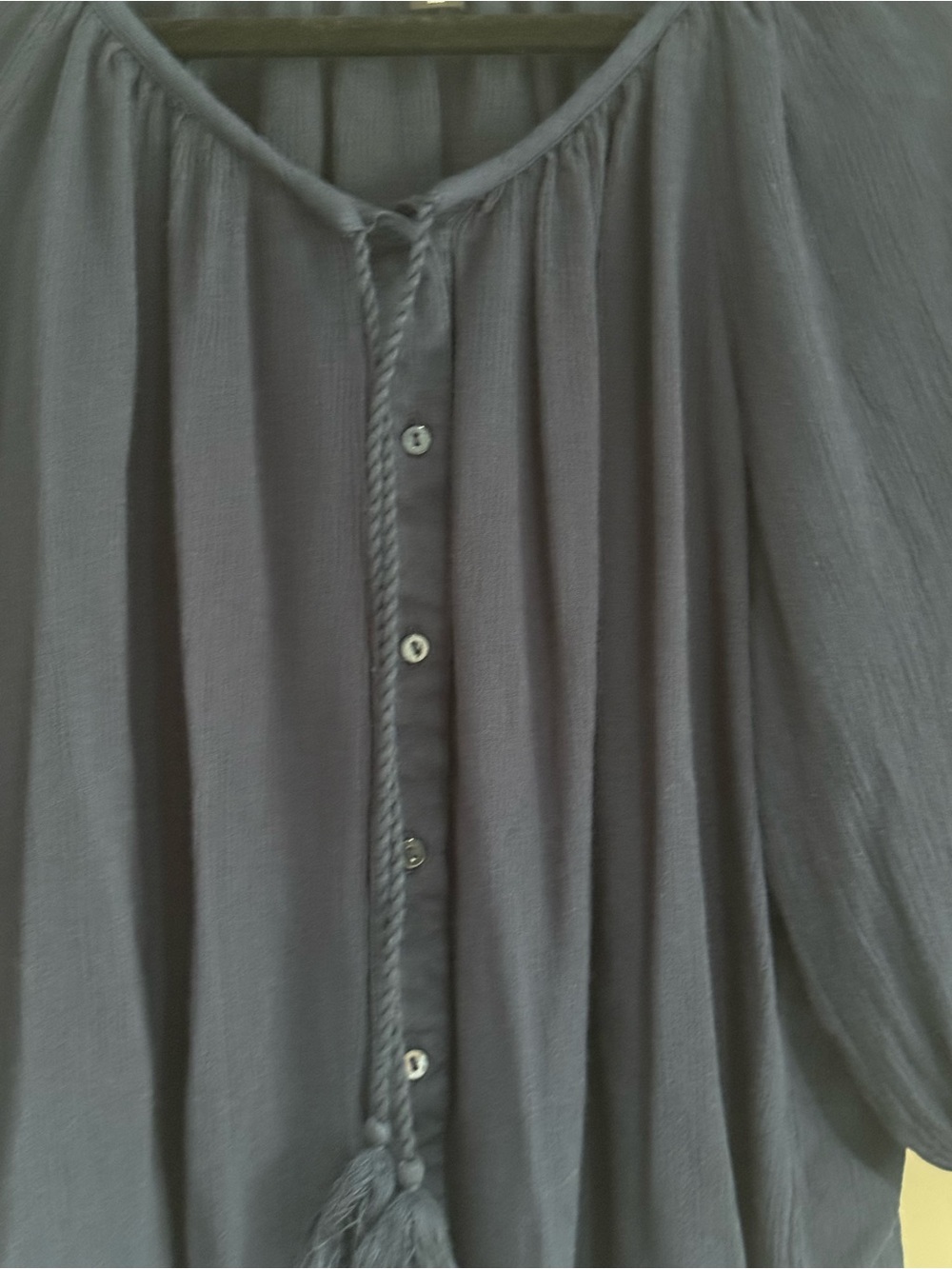 Joan Vass Navy Tassel-Tie Peasant Blouse - Picture 4 of 7